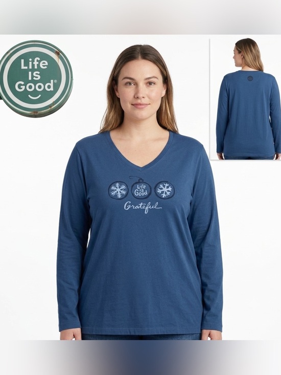 Life Is Good Tops - Life is Good Holiday Grateful Long Sleeve V-Neck Crusher Tee  XL